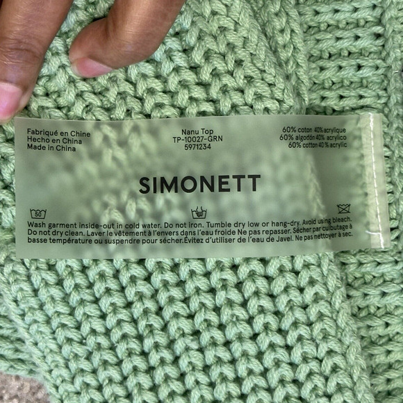 Simonett Spring Nanu Knit Tie Up Top S/M Green Cotton - Picture 8 of 8